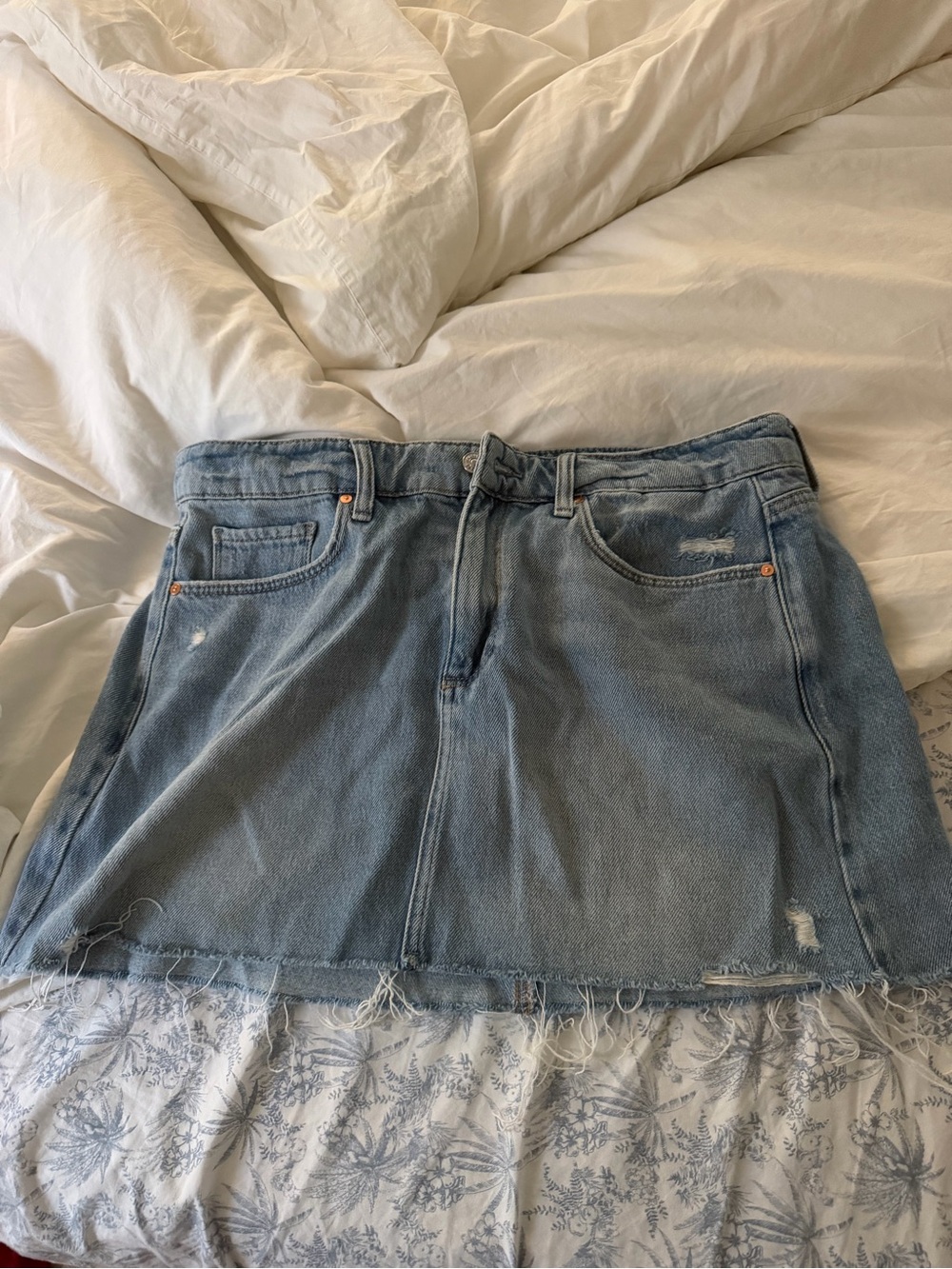 PAIGE Light Wash Denim Mini Skirt with Raw Hem NWOT